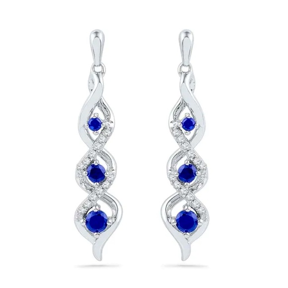 Jewelry - New Beautiful Sterling Silver Blue White Sapphires Drop Earrings